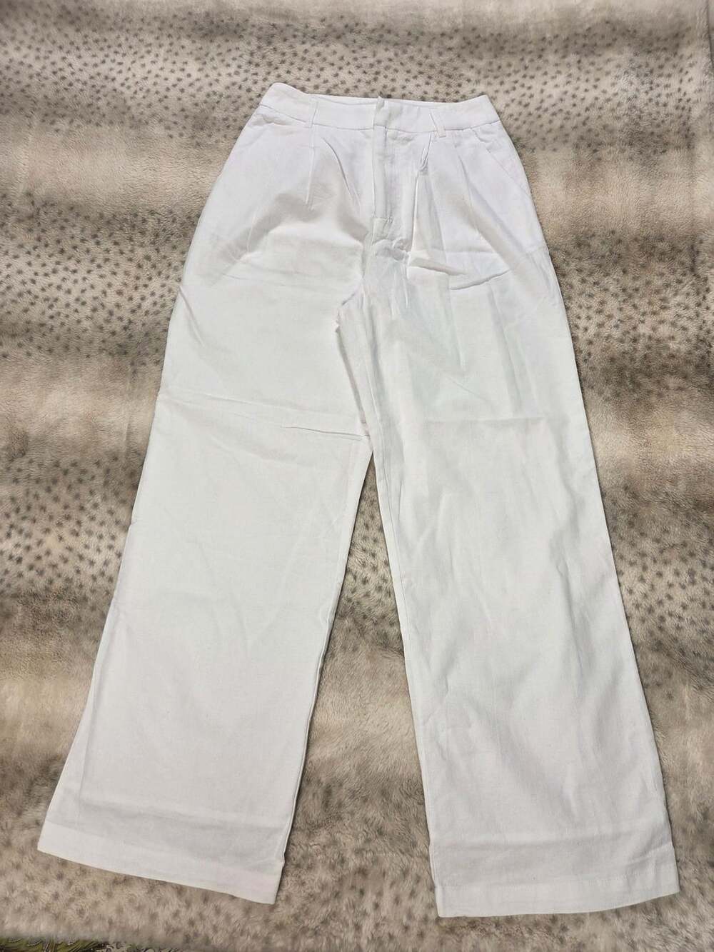 Commense Women's High-Waisted Pleated Wide-Leg Pants White Size XS